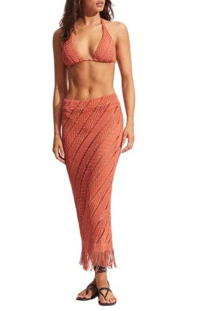 Seafolly Marrakesh Tassel Cover-up Midi Skirt In Cinnamon