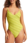 Seafolly Marrakesh V-neck One-piece Swimsuit In Green