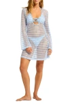 Seafolly Mesh Effect Long Sleeve Cover-up Dress In Blue