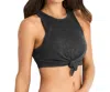 Seafolly Mesh Tie Front Crop Top In Charcoal In Pink