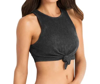 Seafolly Mesh Tie Front Crop Top In Charcoal In Pink