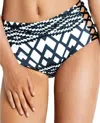 Seafolly Modern Trible High Waist Lattice Bikini Bottom In Sea Black White In Blue