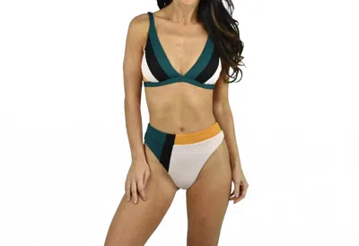 Seafolly Multi Longline Tri Bikini Top In Aralia Color Block In Green