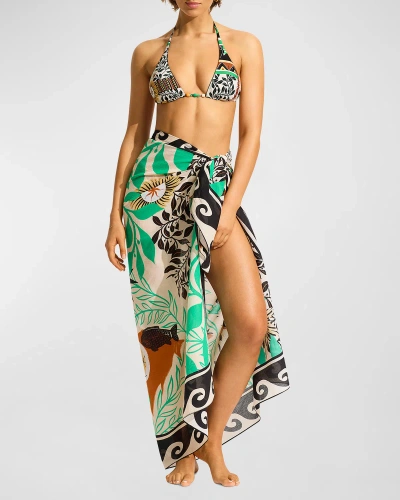 Seafolly Multi-pattern Pareo Coverup In Green