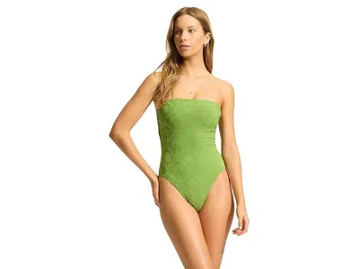 SEAFOLLY OASIS BANDEAU SWIMSUITS WOMEN'S SAGE TROPICAL ONE PIECE BEACH NWO97