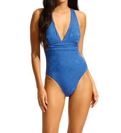 Seafolly Oasis Cross Back One Piece Swimsuit In Ultramarine In Blue