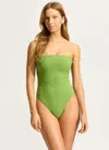 Seafolly Oasis Dd Bandeau One Piece Womens Sage Stretch Swimsuits Red151 In Green