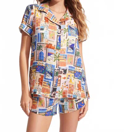 Seafolly On Vacation Shirt In Azure In Multi