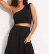 Seafolly One Shoulder Crop Top In Knit Black In Black
