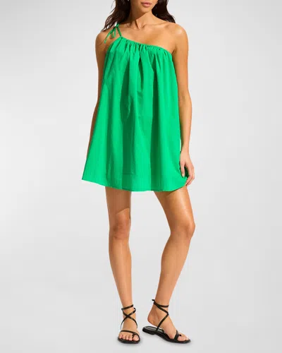 Seafolly One-shoulder Mini Dress In Green