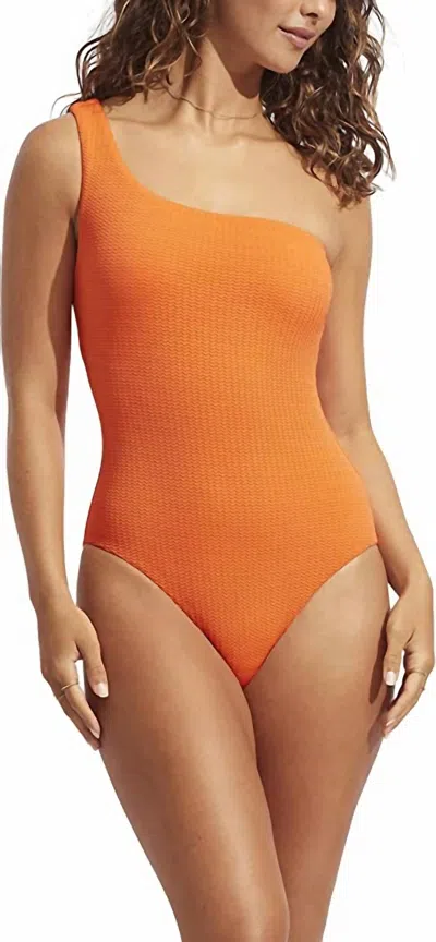 Seafolly One Shoulder One Piece In Mandarin In Orange