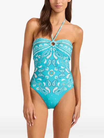 Seafolly Paisley-print Ring-detail Swimsuit In Blue