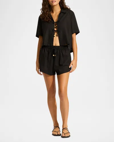 Seafolly Palermo Linen-blend Shorts In Black