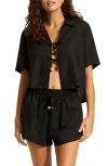 Seafolly Palermo Tie-front Crop Top In Black