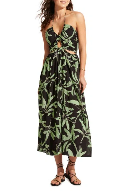 Seafolly Palm Paradise Keyhole Halter Neck Cotton Cover-up Dress