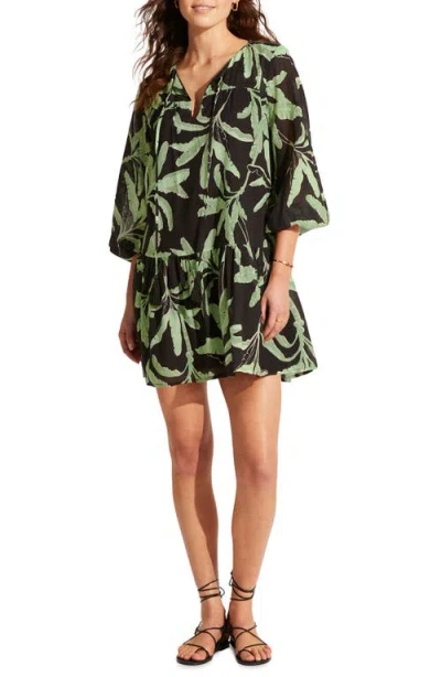 Seafolly Palm Paradise Three-quarter Sleeve Cotton Cover-up Dress In Black