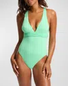 Seafolly Plunge Cross-back One-piece Swimsuit In Mint