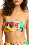 Seafolly Print Bandeau Bikini Top In Turquoise