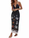 Seafolly Print Cut Out Dress In Linen Black In Multi