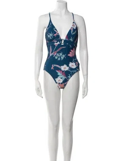 Pre-owned Seafolly Printed Cutout Accent One-piece In Blue