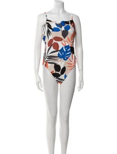 Pre-owned Seafolly Printed Cutout Accent One-piece In Neutral