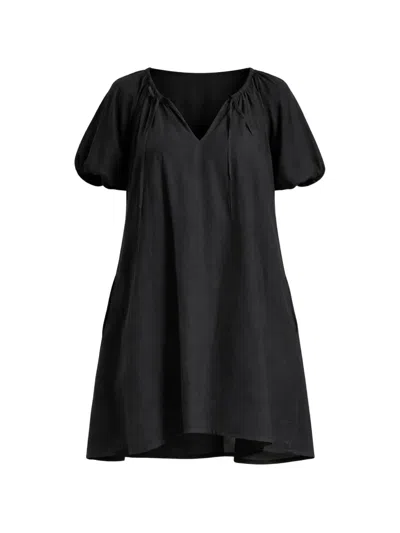 Seafolly Puffed-sleeve V-neck Dress In Black
