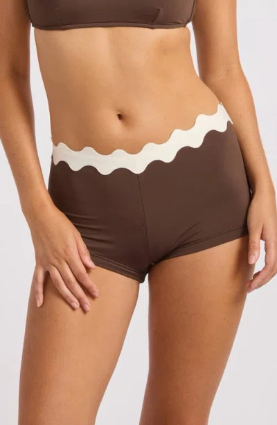Seafolly Ric Rac Boyleg Swim Shorts In Brown