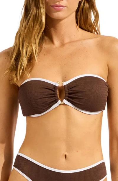 Seafolly Ring Front Bandeau Bikini Top In Brown