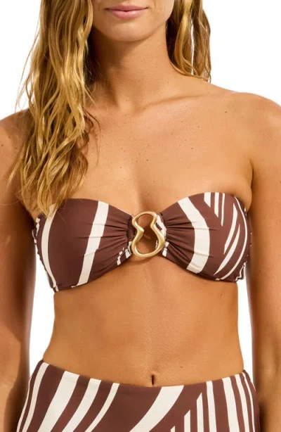 Seafolly Ring Front Bandeau Bikini Top In Brown