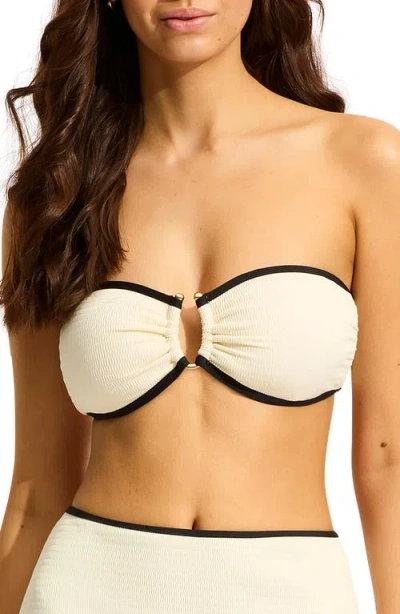 Seafolly Ring Front Bandeau Bikini Top In White