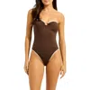 Seafolly Ring Front Strapless High Leg One-piece Swimsuit In Brown