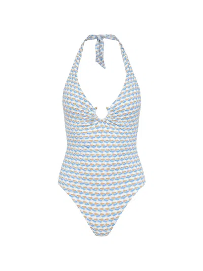 Seafolly Ring-front Halterneck Swimsuit In Blue