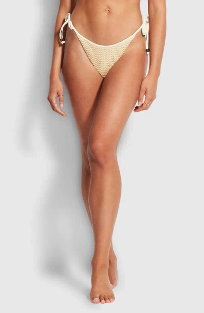 Seafolly Rio Side Tie Bikini Bottoms In Ecru