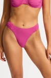 Seafolly Ruched High Cut Bikini Bottoms In Hot Pink