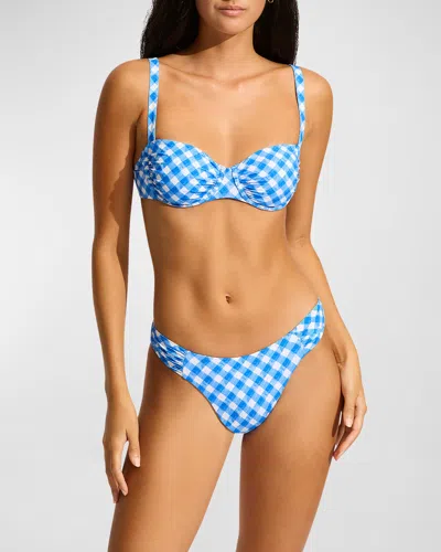 Seafolly Ruched Plaid Underwire Bikini Top In Azure