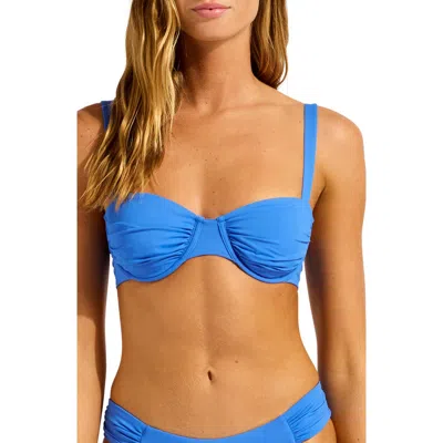 Seafolly Ruched Underwire Bikini Top In Blue