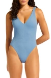 Seafolly Sea Dive Deep V-neck One-piece Swimsuit In Blue