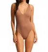 Seafolly Sea Dive Deep V Neck One Piece Swimsuit In Bronze In Brown