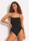 Seafolly Sea Dive Drawstring Side One Piece In Black