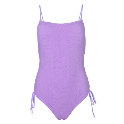 Seafolly Sea Dive Scoop Neck Drawstring Side One Piece Wild Rose In Purple