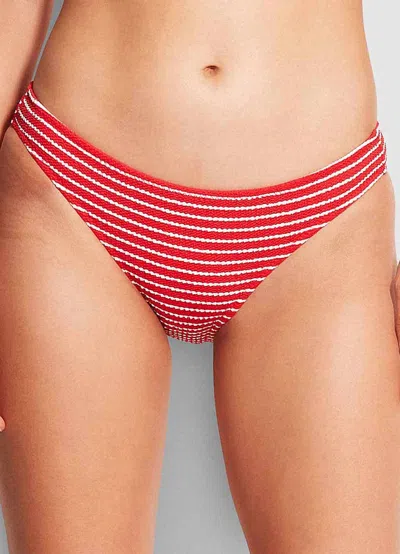 Seafolly Seaside Stripe Basic Hipster Bikini In Red