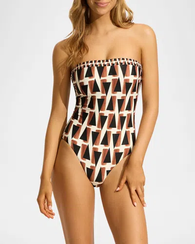 Seafolly Secret Garden Bandeau One-piece Swimsuit In Black