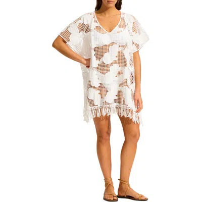 Seafolly Sheer Mesh Cover-up Caftan In White
