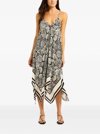 Seafolly Shell-print Handkerchief-hem Midi Dress In White