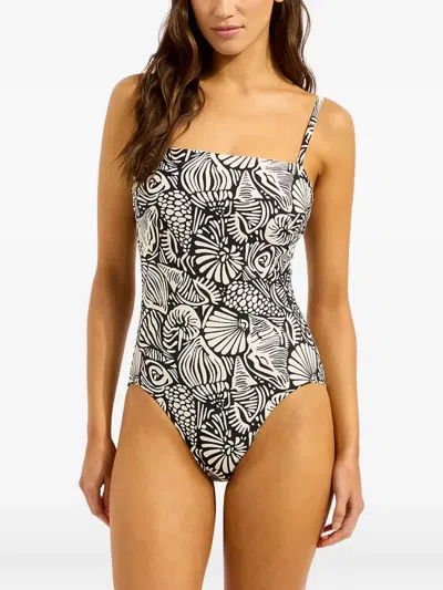 Seafolly Shell-print Swimsuit In Black