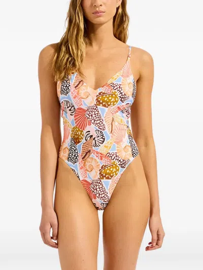 Seafolly Shell-print Swimsuit In Multi