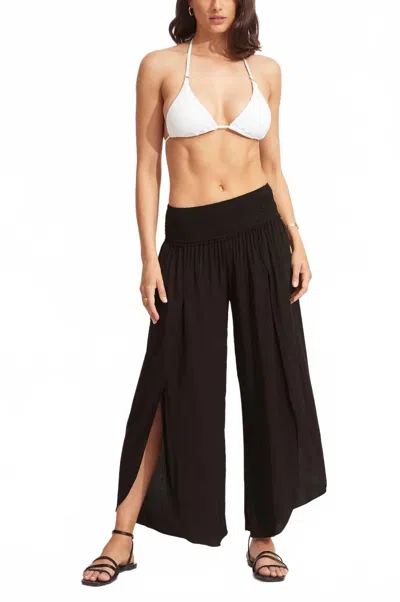 Seafolly Shirred Waist Wrap Pants In Black