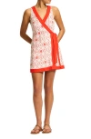Seafolly Sleeveless Linen Blend Cover-up Wrap Minidress In Flame