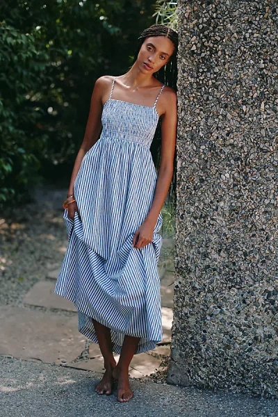 Seafolly Sleeveless Striped Shirred Maxi Dress In Blue
