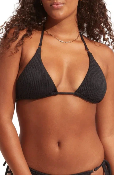 Seafolly Sea Dive Slide Tri Bikini Top In Black